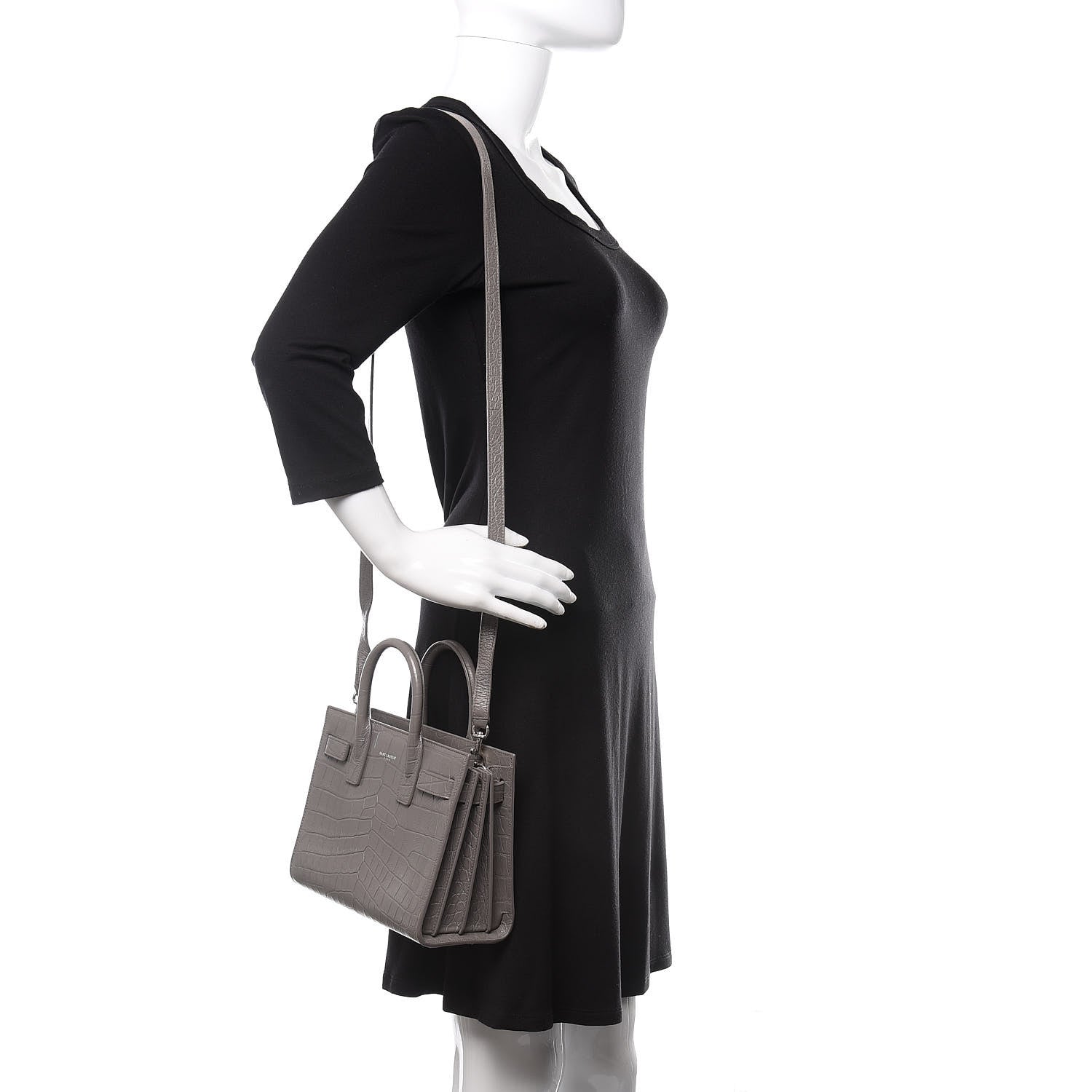 Saint Laurent Calfskin Crocodile Embossed Nano Sac De Jour Fog 2 of 10