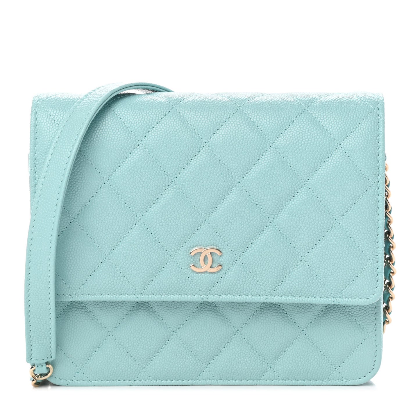 Caviar Quilted Square Wallet On Chain WOC Light Blue