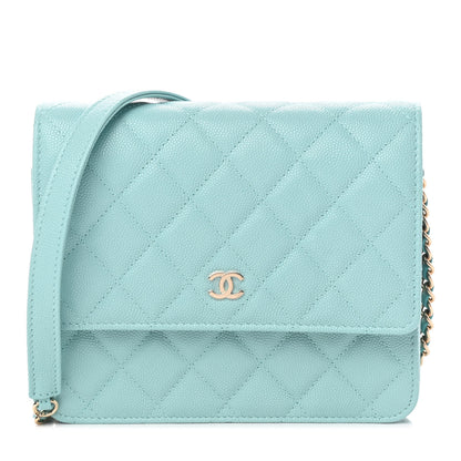 Chanel Caviar Quilted Square Wallet On Chain WOC Light Blue 1 of 10