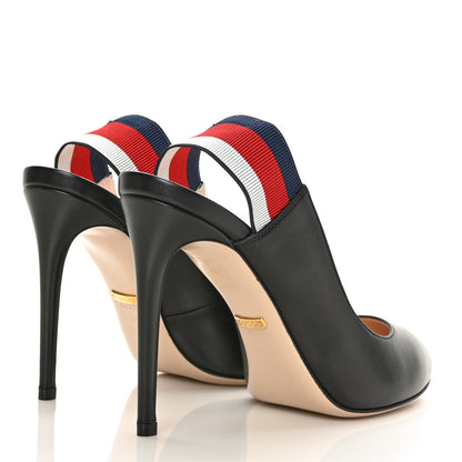 Gucci Malaga Kid Web Sylvie High Heel Slingback Pumps 38 Black 4 of 8