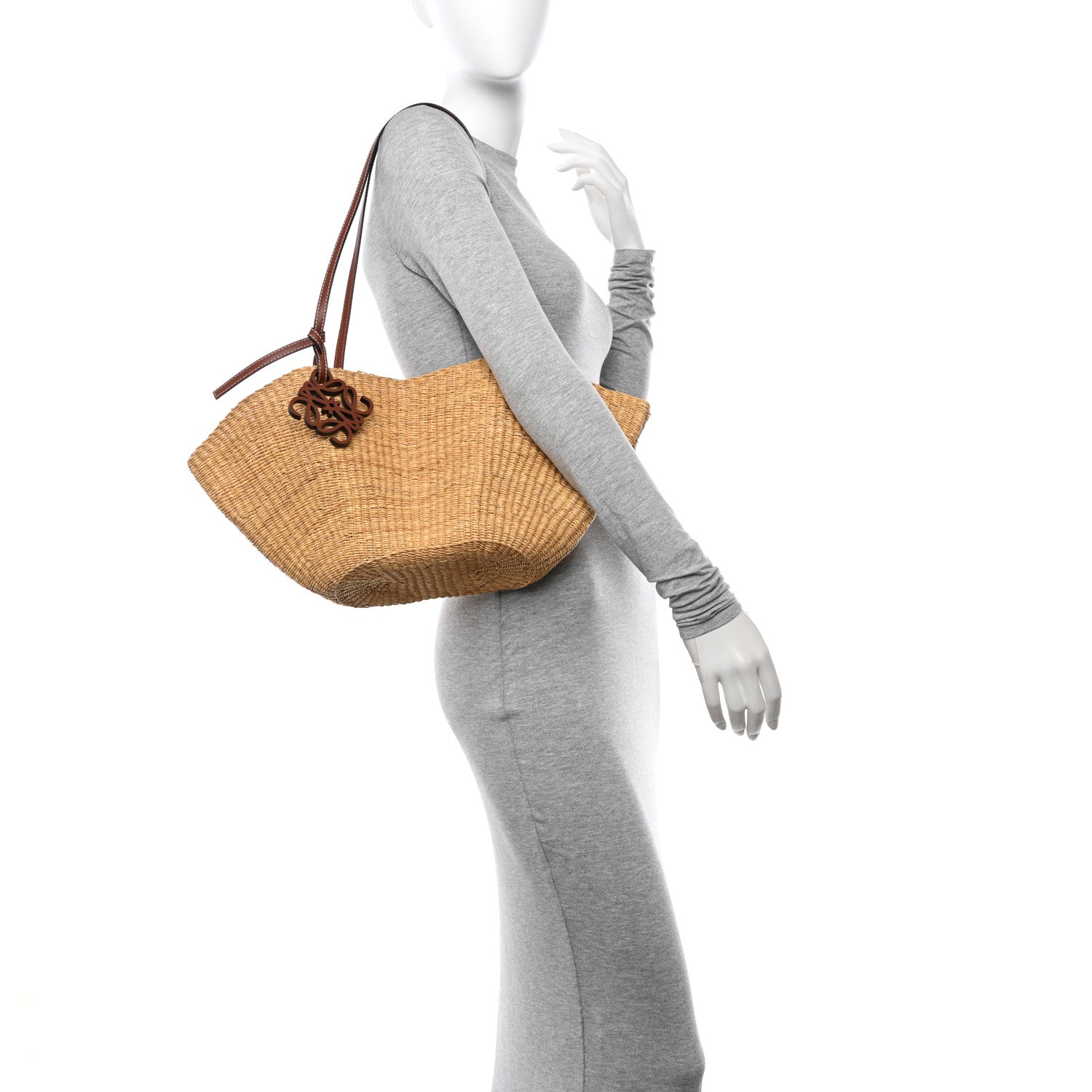 Loewe Calfskin Raffia Paulas Ibiza Small Shell Basket Tote Bag Natural Tan 2 of 9