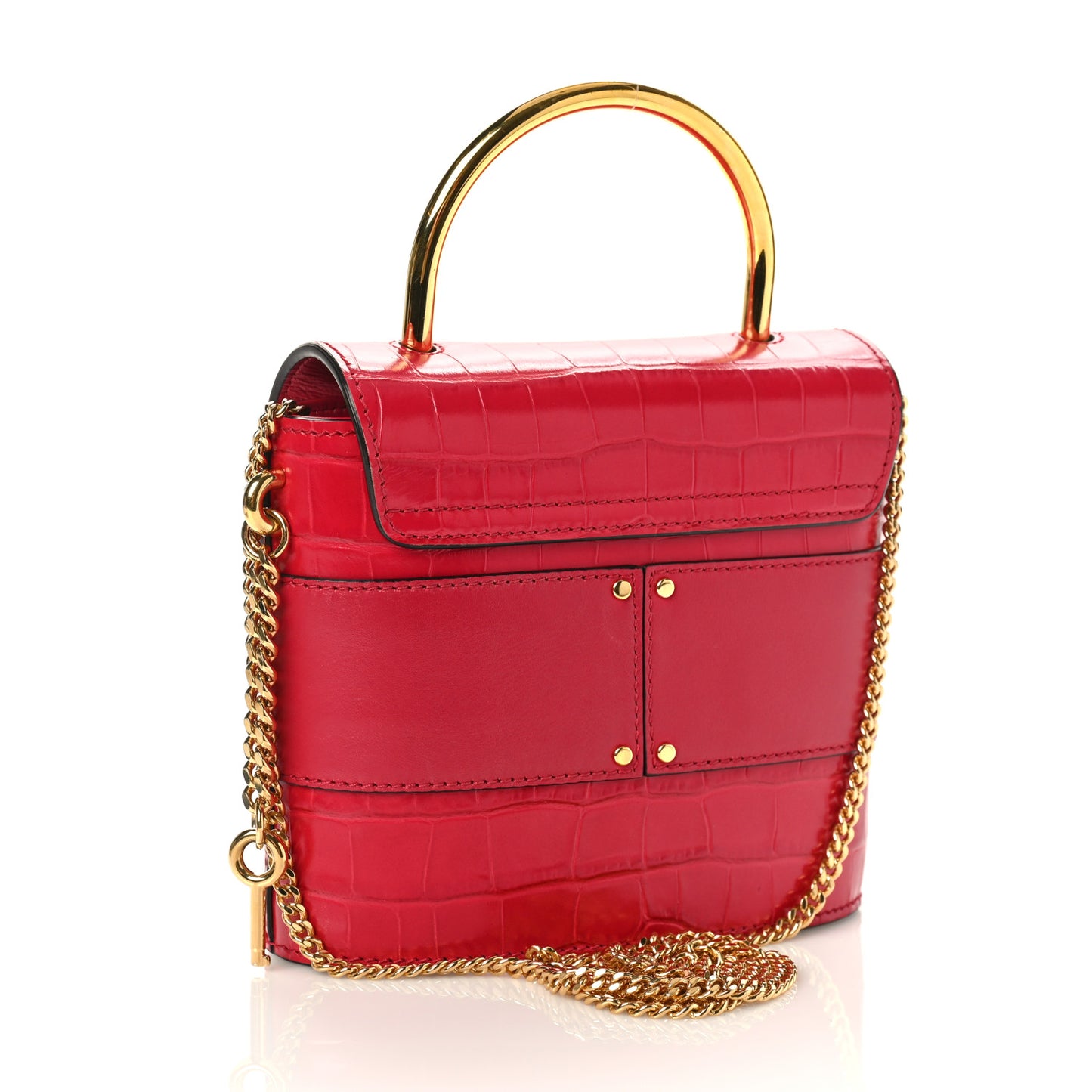 Calfskin Crocodile Embossed Small Aby Lock Dusky Red
