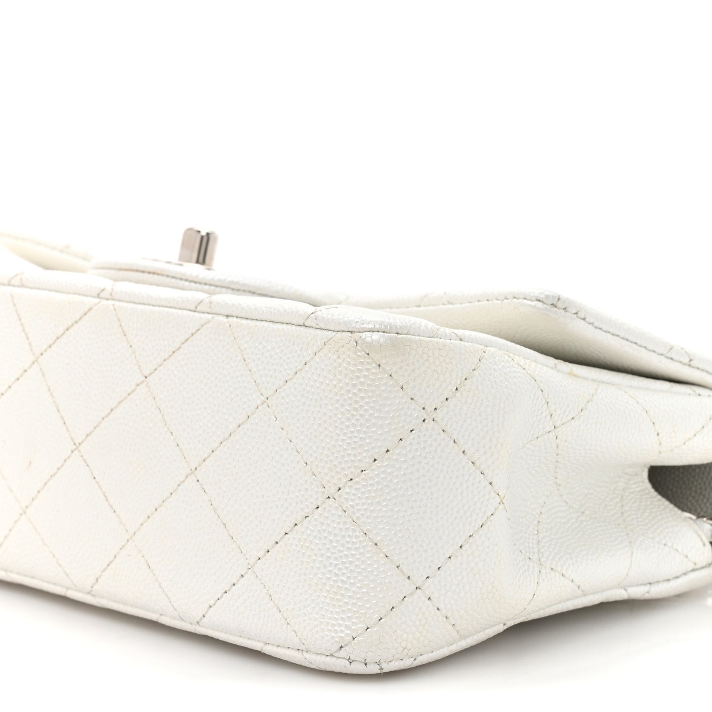 Metallic Caviar Quilted Mini Top Handle Rectangular Flap White
