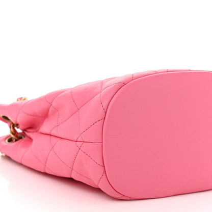 Chanel Lambskin Quilted Chaine Lettre Small Bucket Bag Pink 9 of 10