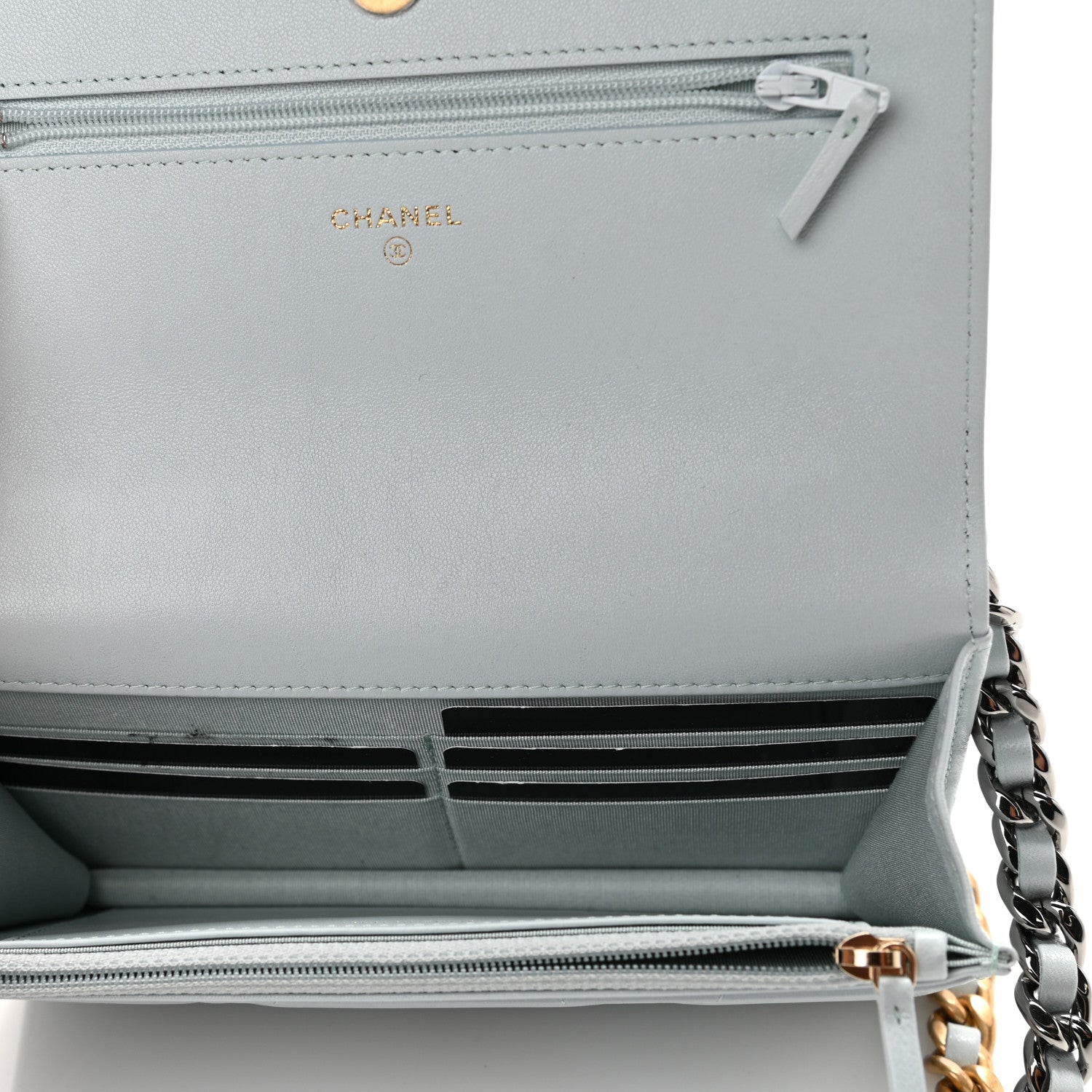 Chanel Lambskin Quilted Chanel 19 Wallet On Chain WOC Light Blue 5 of 12