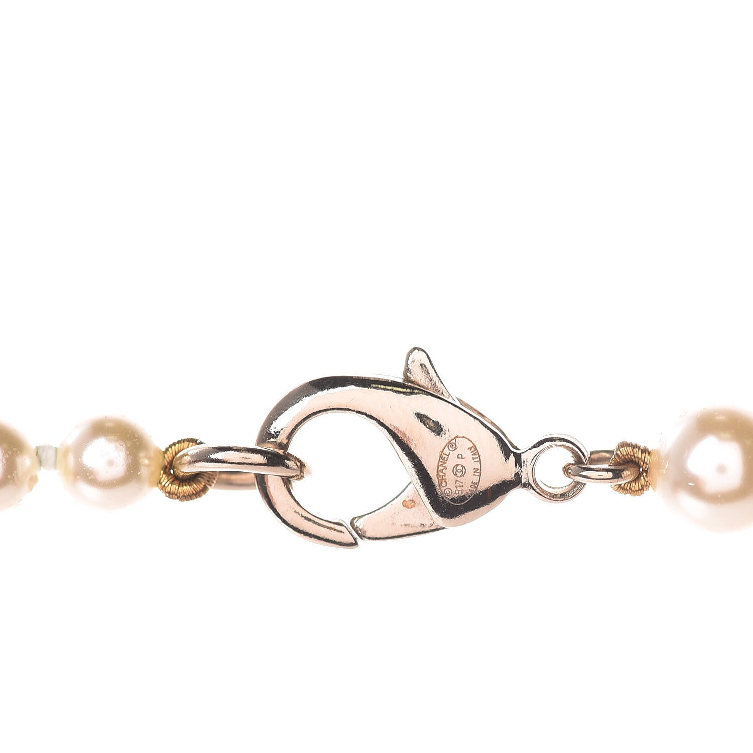 Chanel Resin Pearl Metal CC Long Necklace in Golden Pearly Beige 5 of 6
