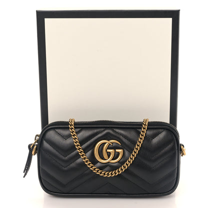 Gucci Calfskin Matelasse Mini GG Marmont Chain Crossbody Bag Black 10 of 10