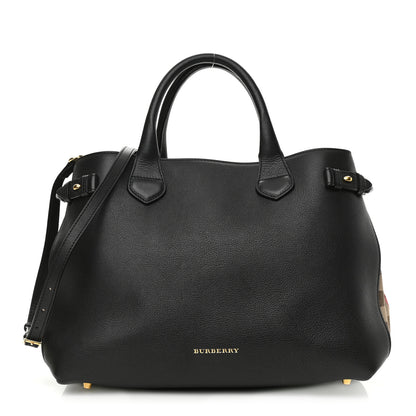 Burberry Derby Calfskin House Check Medium Banner Tote Black 1 of 10