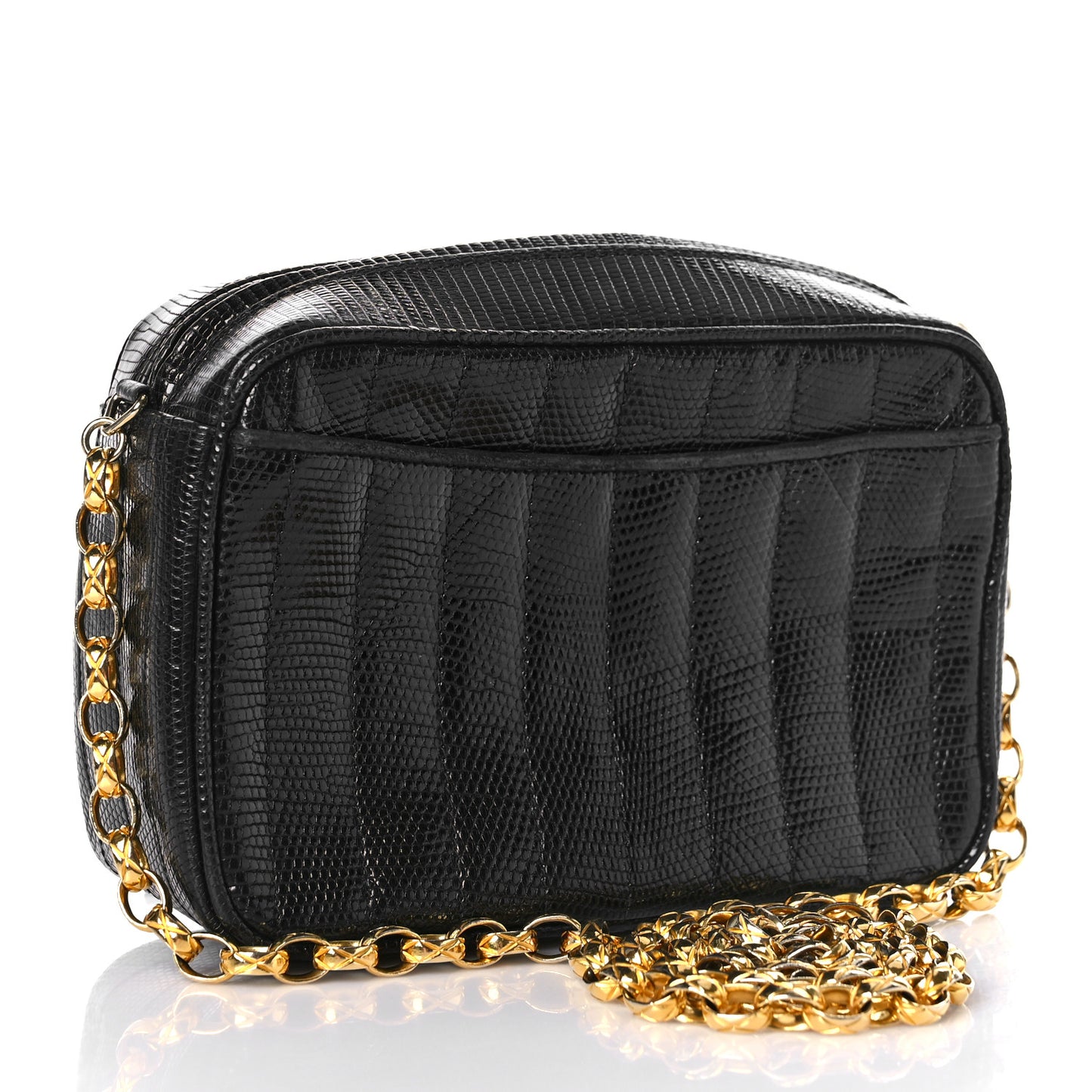 Lizard Quilted Small Tassel Camera Case Black