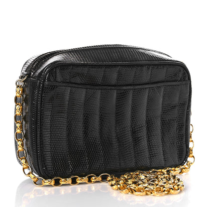 Chanel Lizard Quilted Small Tassel Camera Case Black 3 of 11