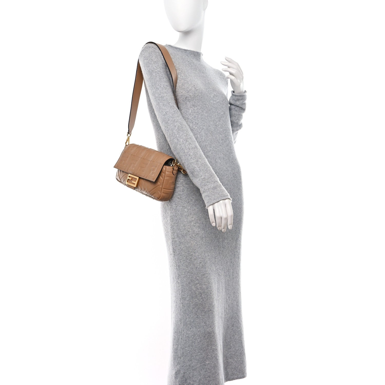 Fendi Nappa FF 1974 Embossed Baguette Miele Scuro 2 of 14