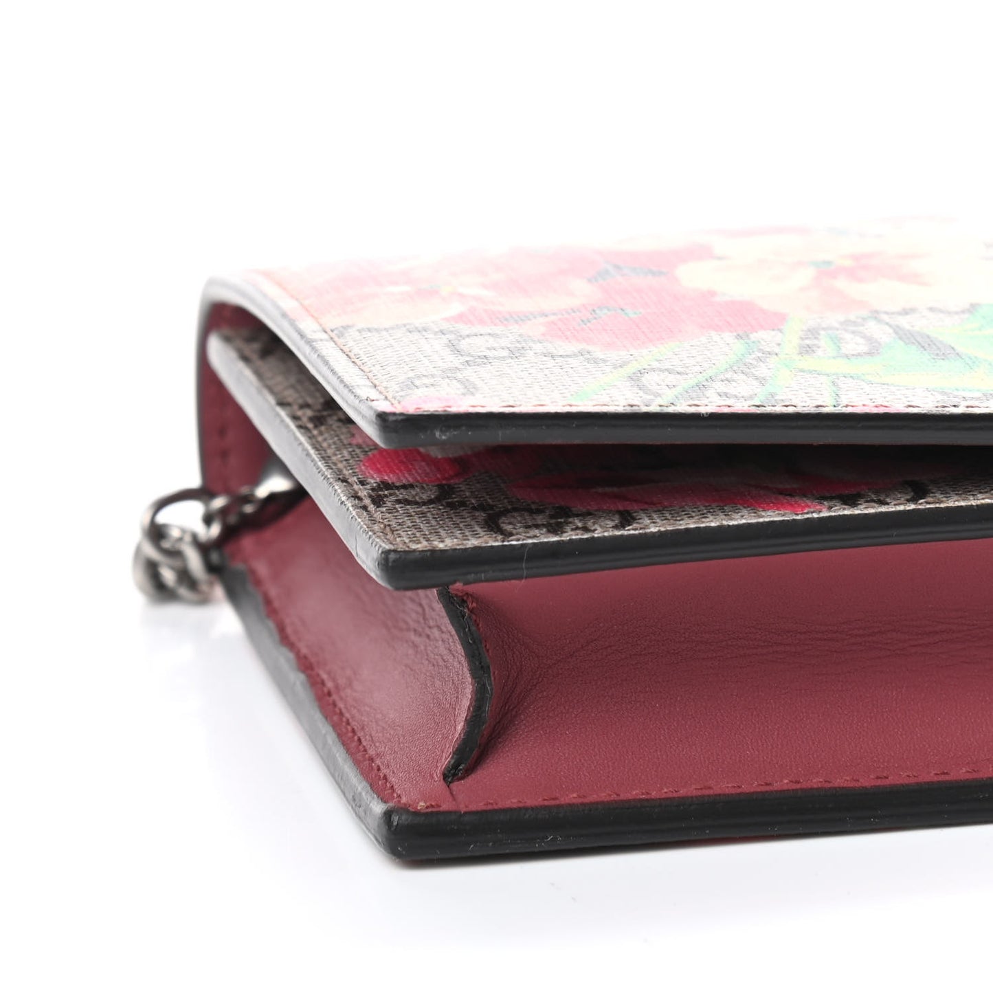GG Supreme Monogram Blooms Chain Wallet Beige Multicolor Dry Rose