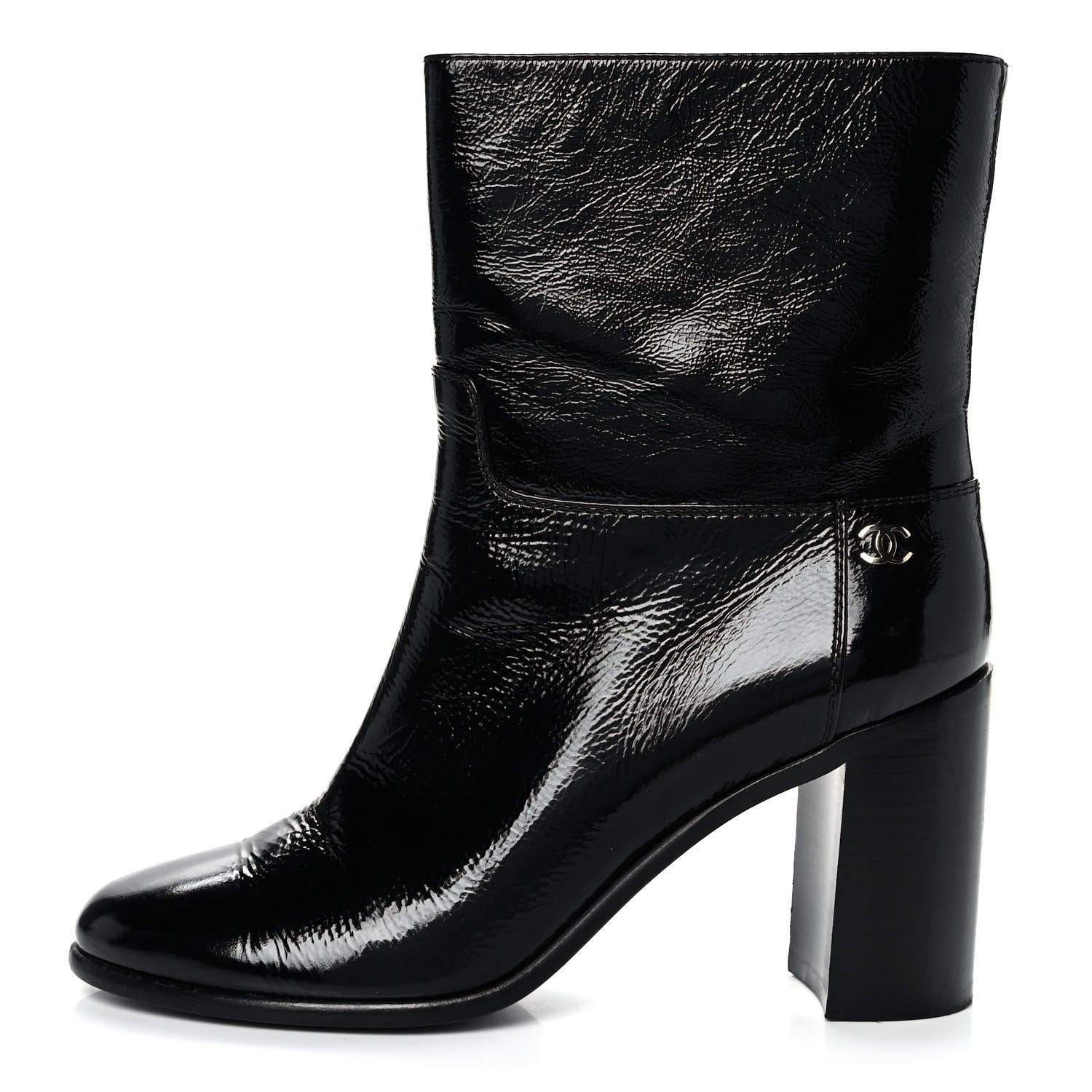 Chanel Crackled Calfskin CC Short Boots 39.5 Black 1 of 8