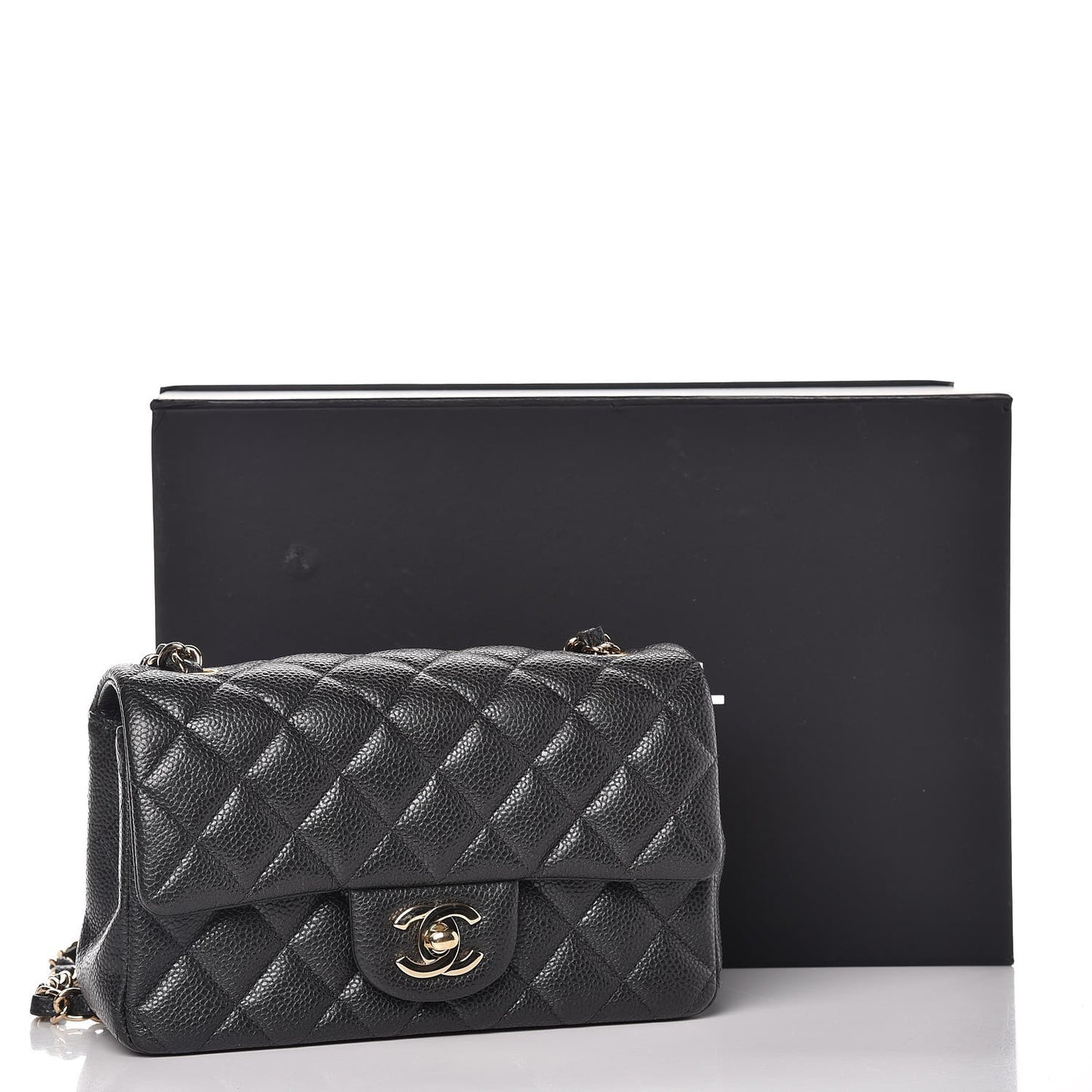 Caviar Quilted Mini Rectangular Flap Dark Grey
