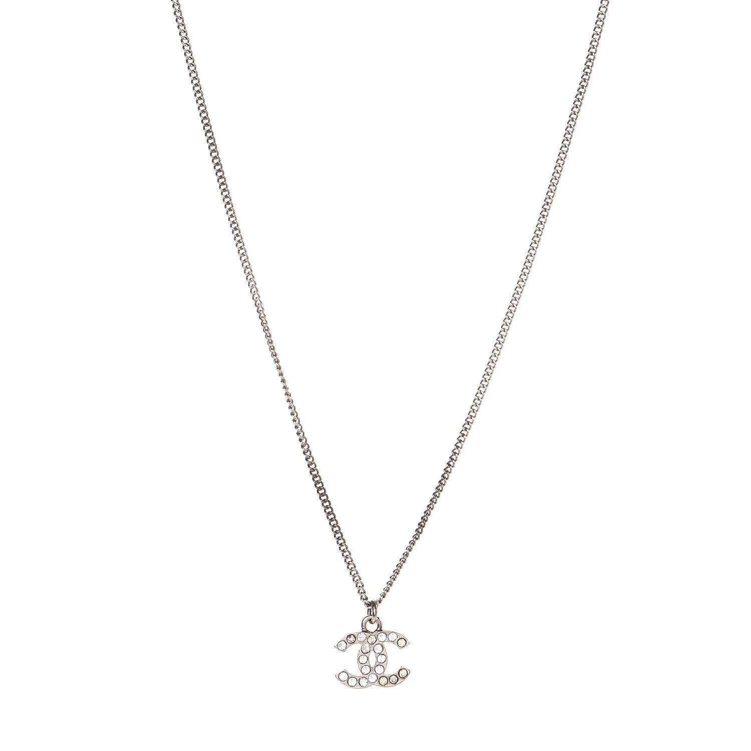 Chanel Crystal Timeless CC Necklace Silver 1 of 6