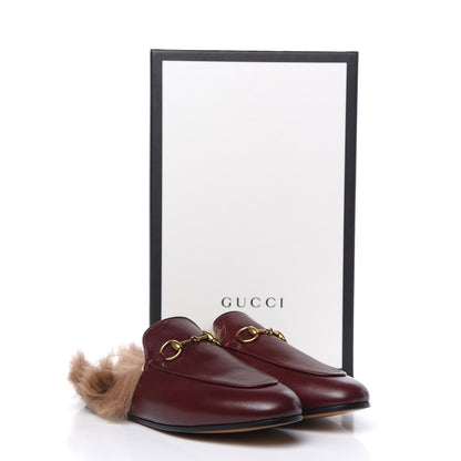 Gucci Malaga Kid Fur Womens Princetown Slippers 37.5 Vintage Bordeaux 9 of 9