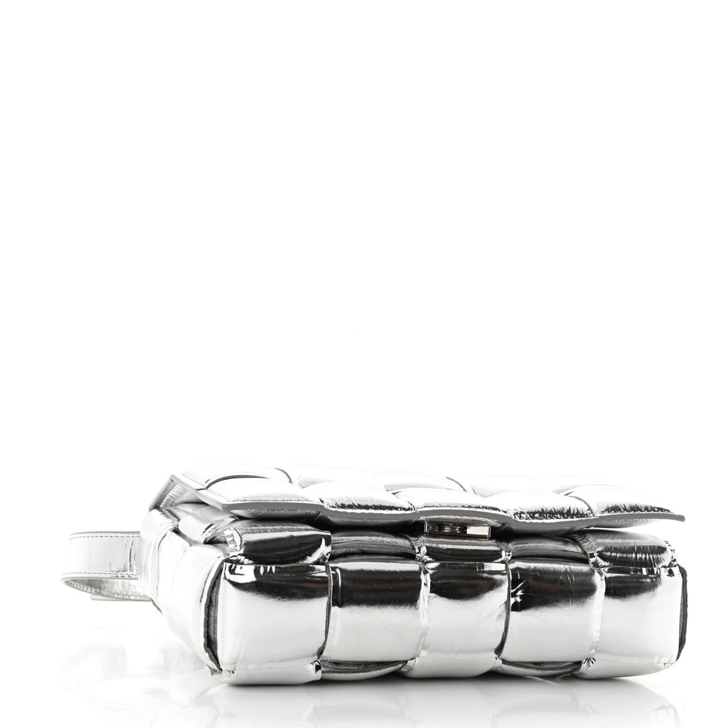 Metallic Lambskin Padded Cassette Crossbody Bag Silver