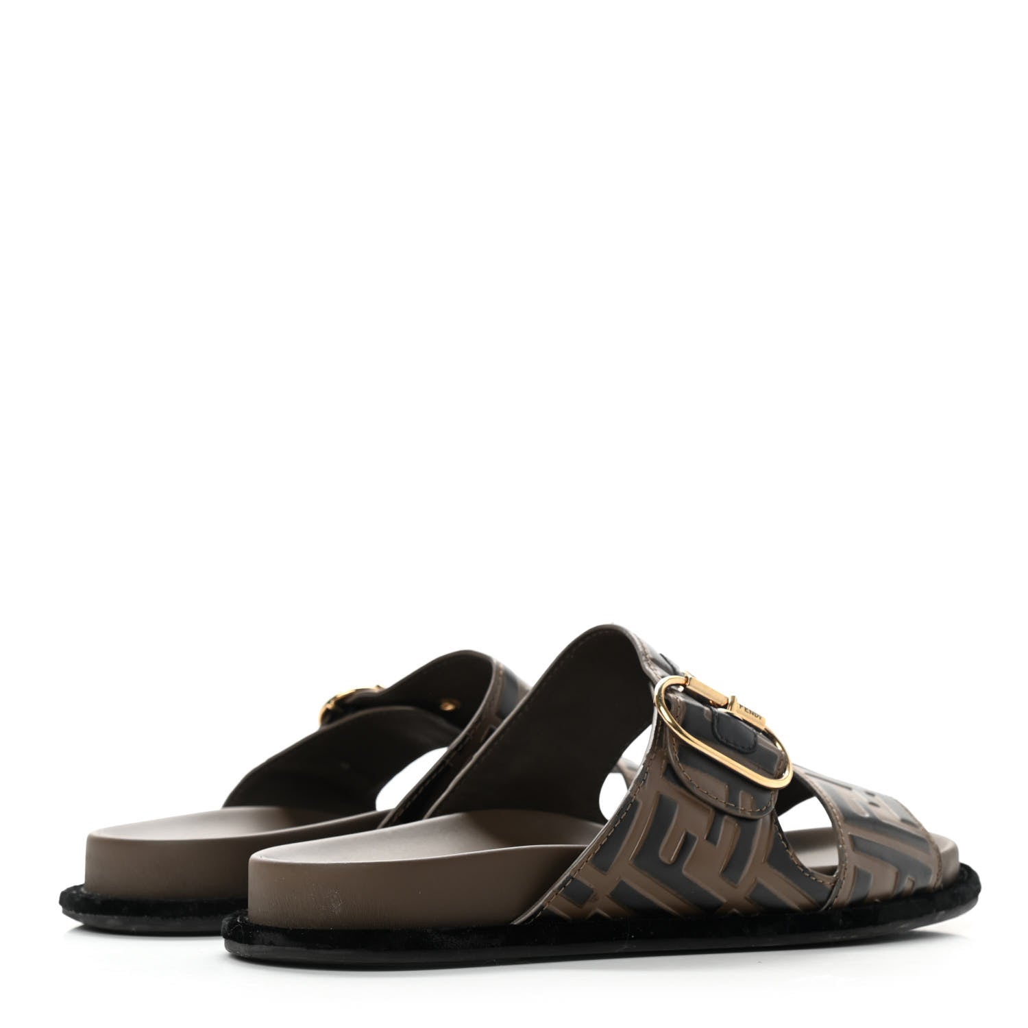 Fendi Calfskin FF Embossed Slide Sandals 38.5 Maya Black 4 of 12