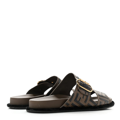 Fendi Calfskin FF Embossed Slide Sandals 38.5 Maya Black 4 of 12