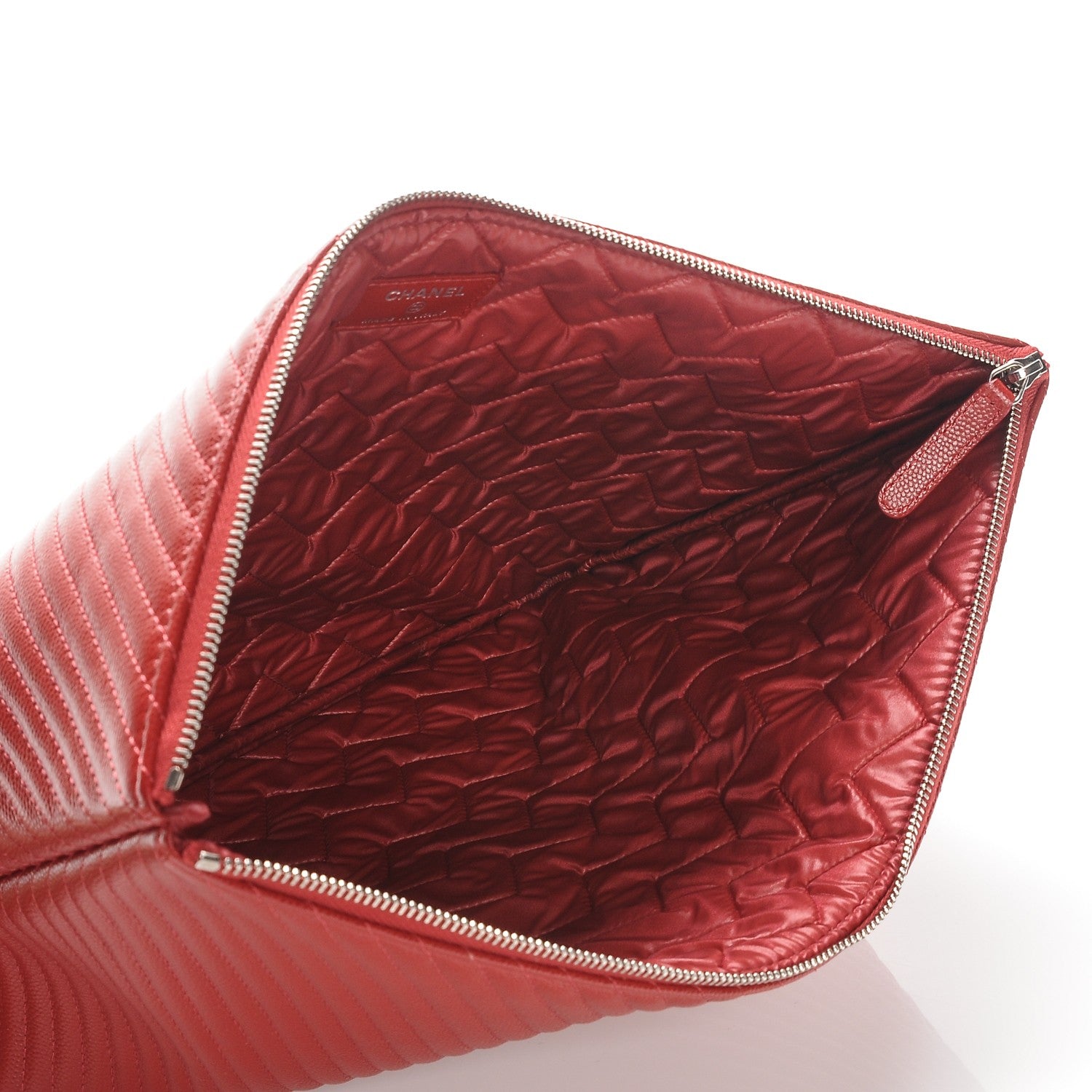 Chanel Caviar Chevron Quilted Large Cosmetic Case Red 5 of 7