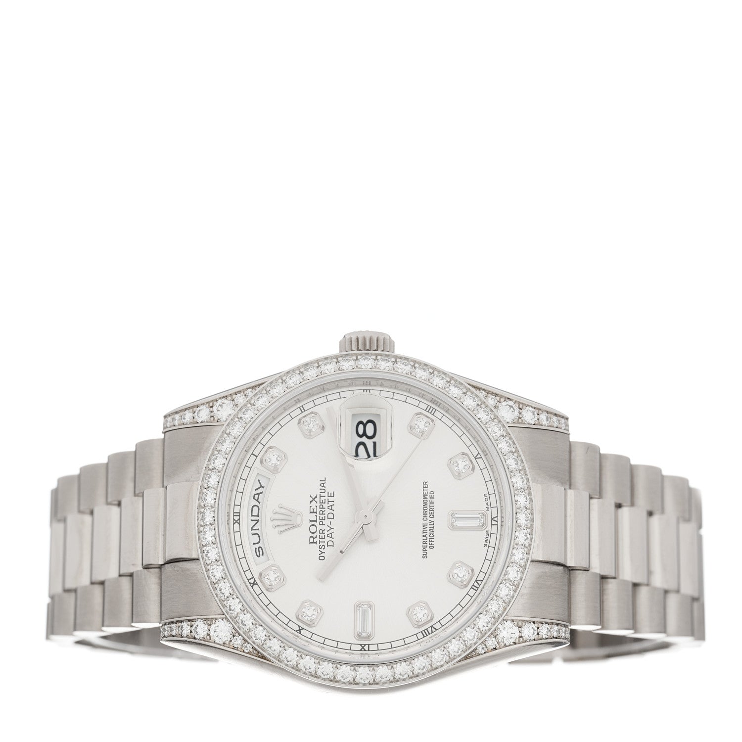 Rolex 18K White Gold Diamond Bezel 36mm Oyster Perpetual Day-Date President Watch Silver 118389 2 of 5