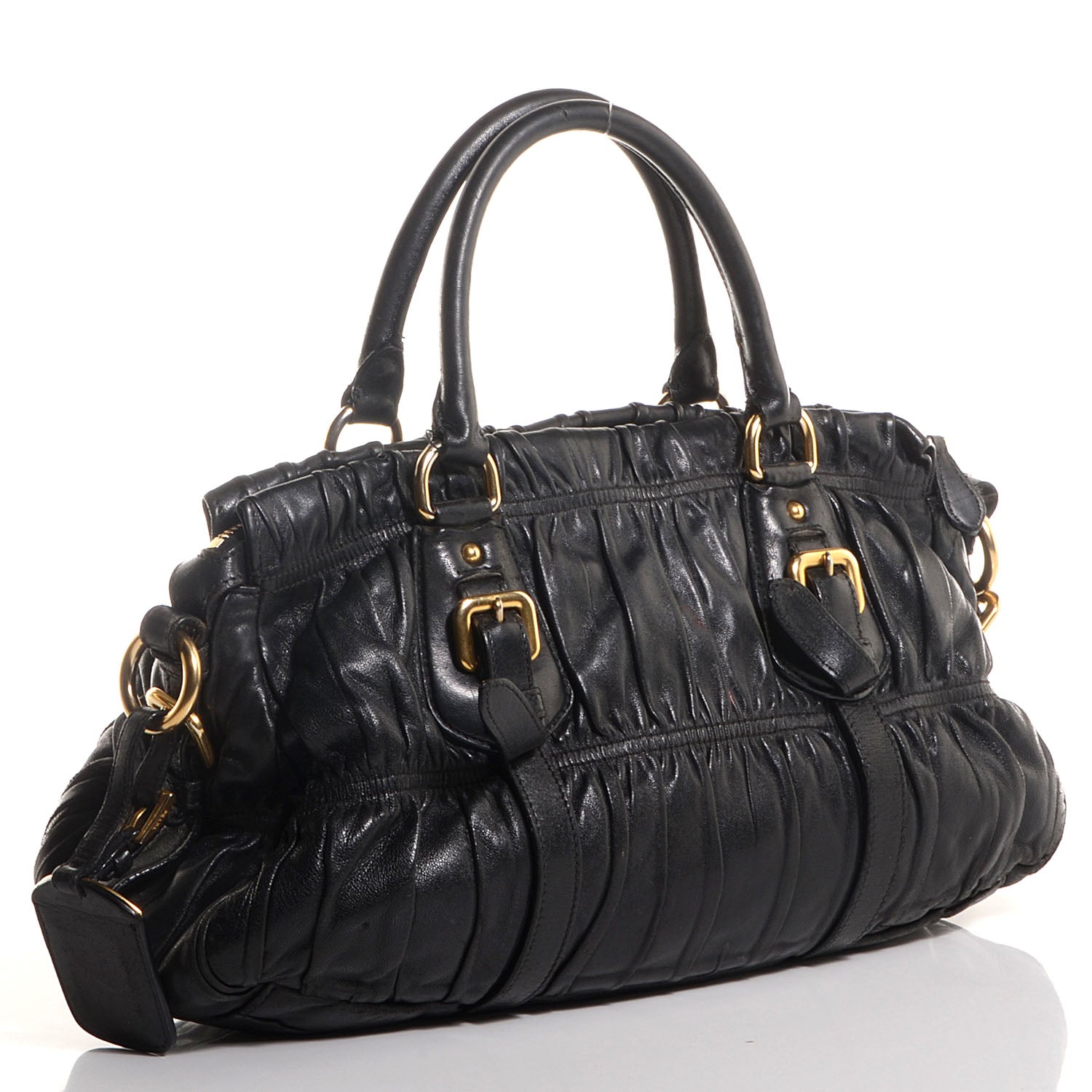 Prada Nappa Leather Gaufre Shopping Satchel Black 3 of 8