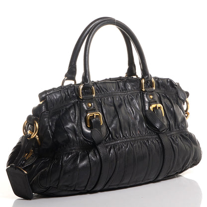 Prada Nappa Leather Gaufre Shopping Satchel Black 3 of 8