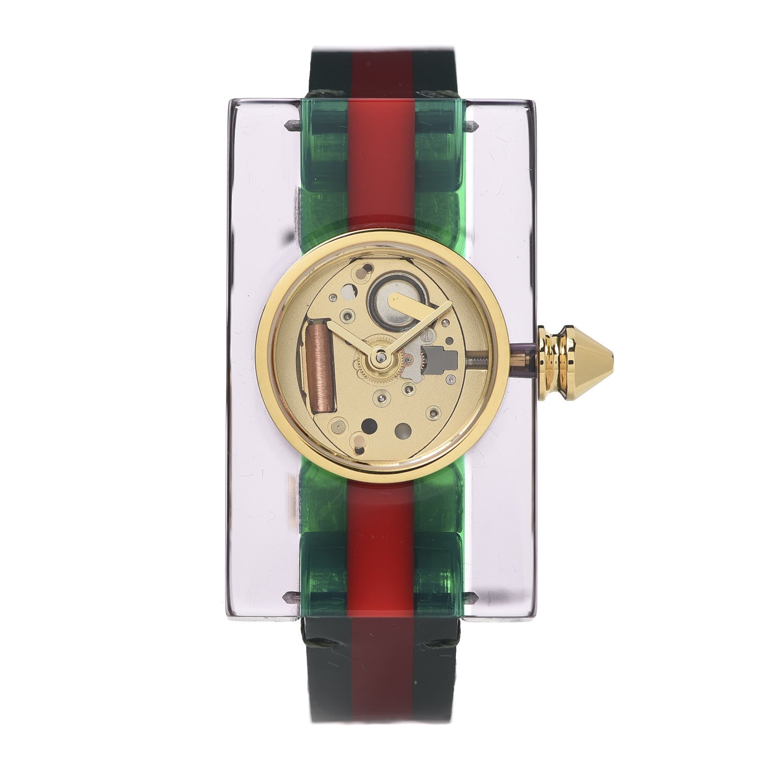 Gucci Stainless Steel Calfskin Plexiglass 24mm Skeleton Quartz Watch 1 of 6