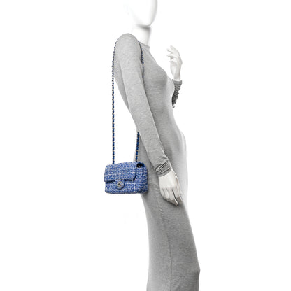 Chanel Tweed Quilted Mini Rectangular Flap Blue White 2 of 12