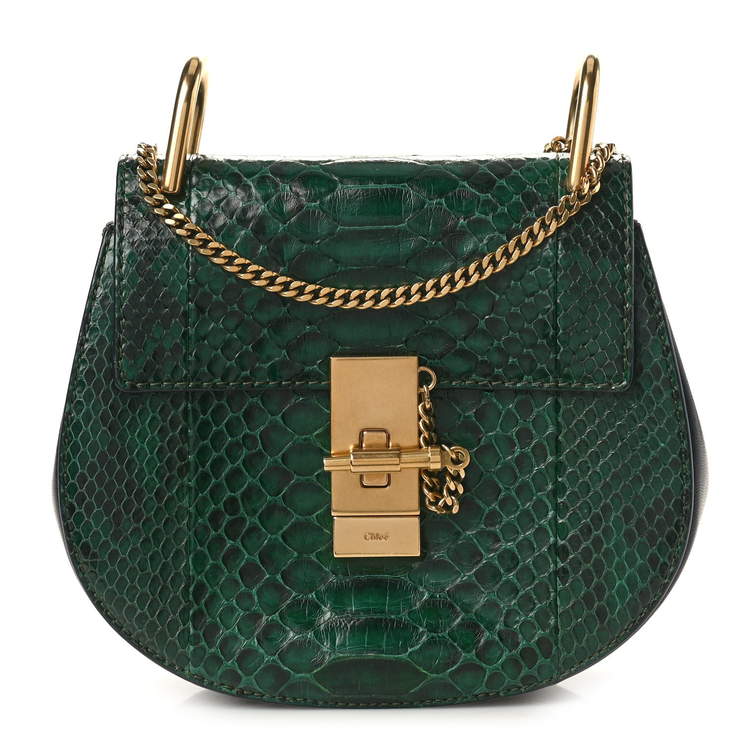 Chloe Snakeskin Mini Drew Shoulder Bag Green 1 of 9