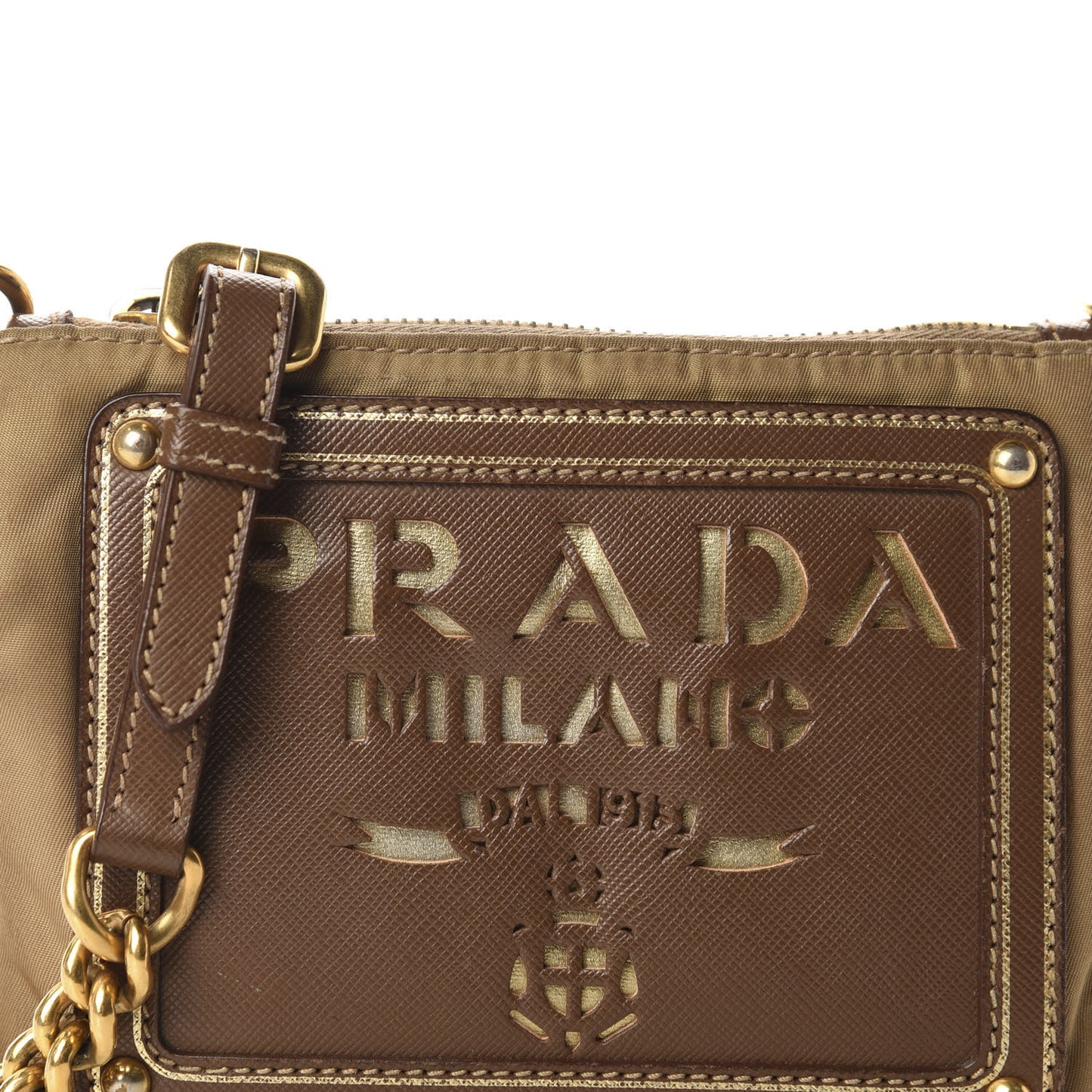 Tessuto Nylon Saffiano Logo Crossbody Bag Beige