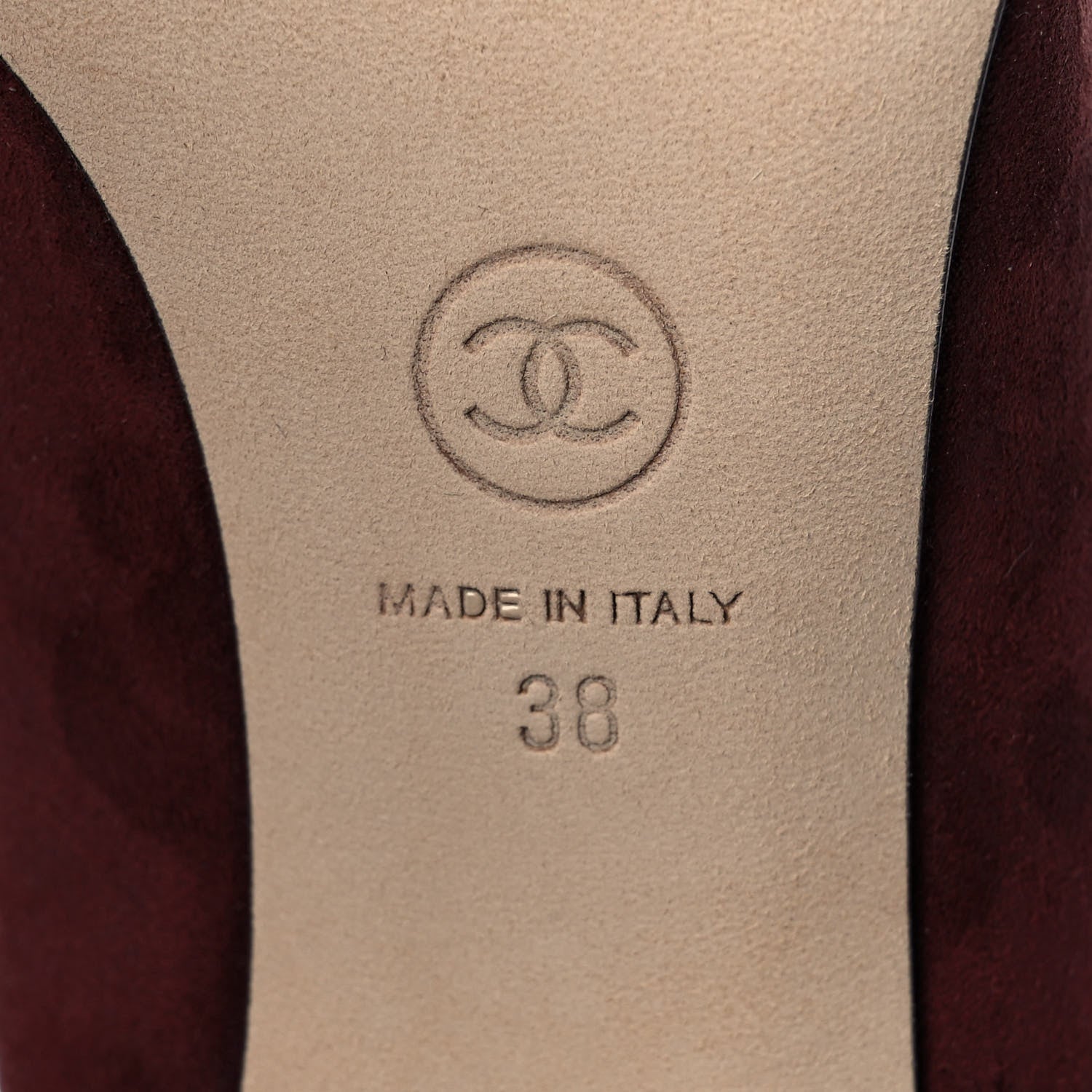 Chanel Glitter Calfskin Grosgrain Cap Toe Pearl Pumps 38 Burgundy Black 6 of 9