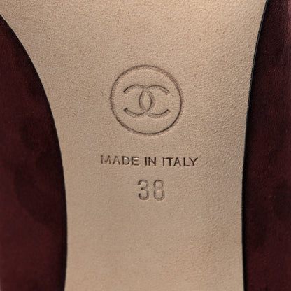 Chanel Glitter Calfskin Grosgrain Cap Toe Pearl Pumps 38 Burgundy Black 6 of 9