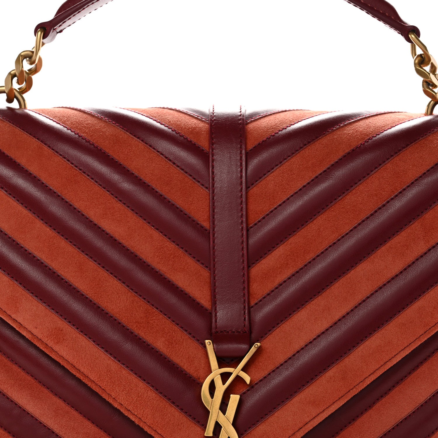 Saint Laurent Calfskin Suede Matelasse Chevron Large Monogram College Bag Burgundy 8 of 12
