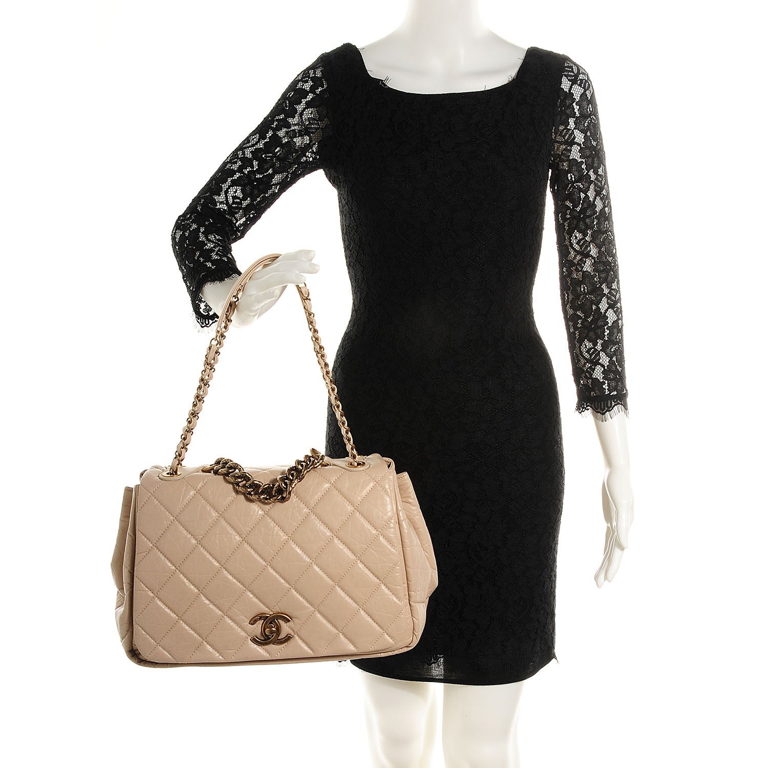 Chanel Aged Calfskin Quilted Large Pondichery Flap Beige 2 of 8