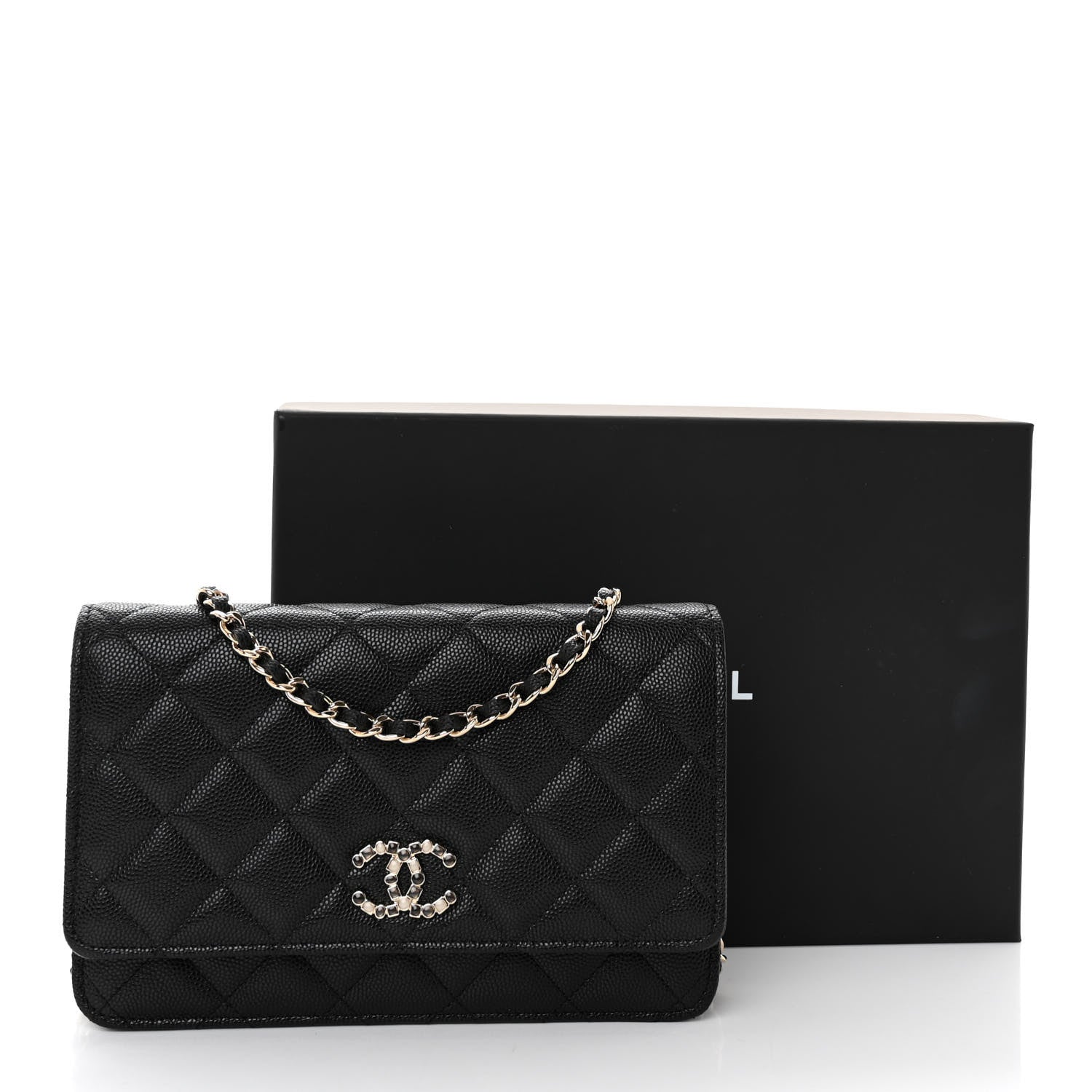 Chanel Shiny Caviar Enamel Quilted CC Wallet On Chain WOC Black 11 of 11