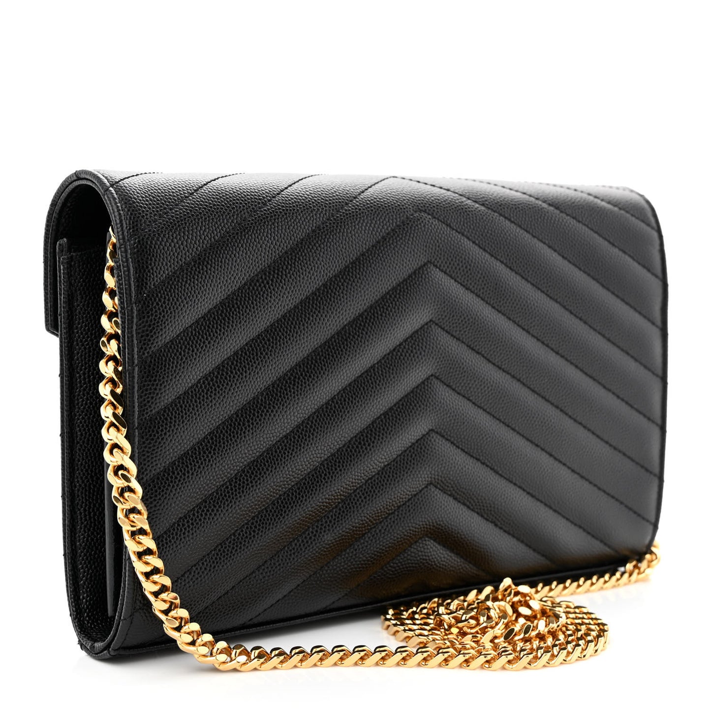 Grain De Poudre Matelasse Chevron Monogram Chain Wallet Black