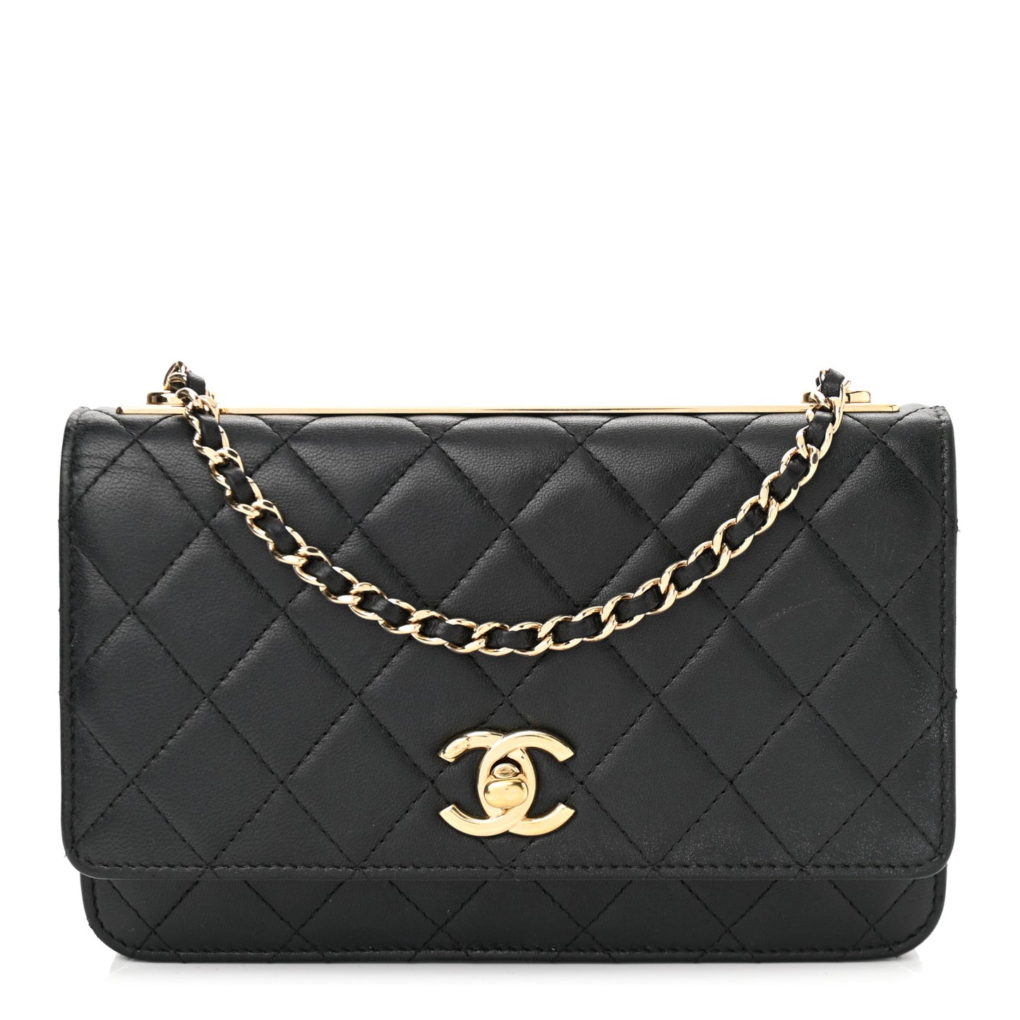 Lambskin Quilted Trendy CC Wallet On Chain WOC Black