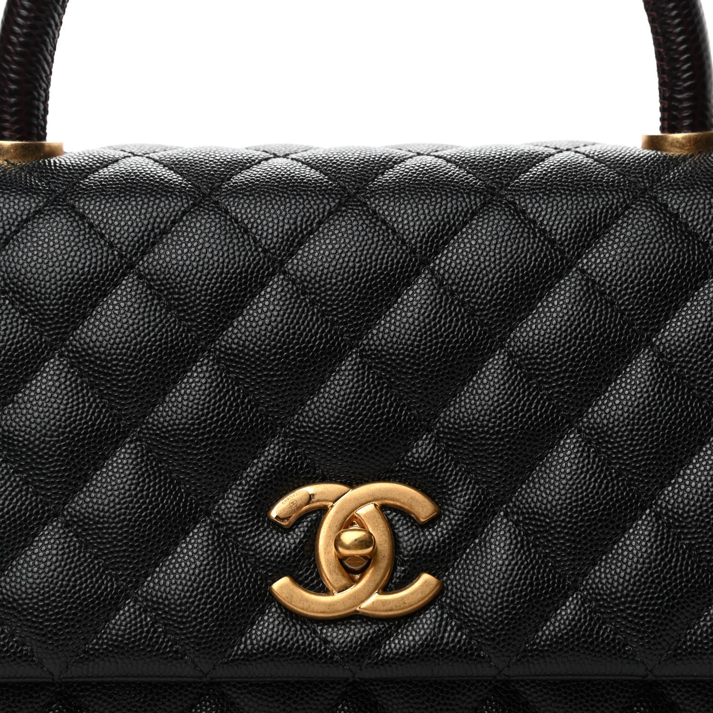Caviar Lizard Embossed Quilted Small Coco Handle Flap Black