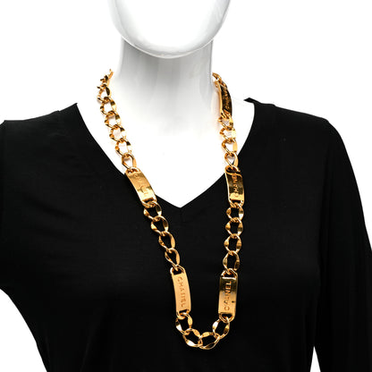 Chanel Metal Chain Link Logo Plate CC Medallion Necklace Gold 2 of 5