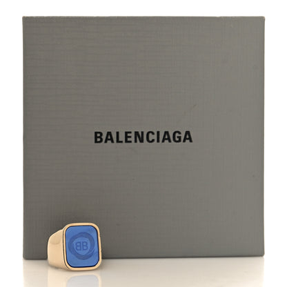 Balenciaga Logo Signet Ring Gold Blue 6 of 6