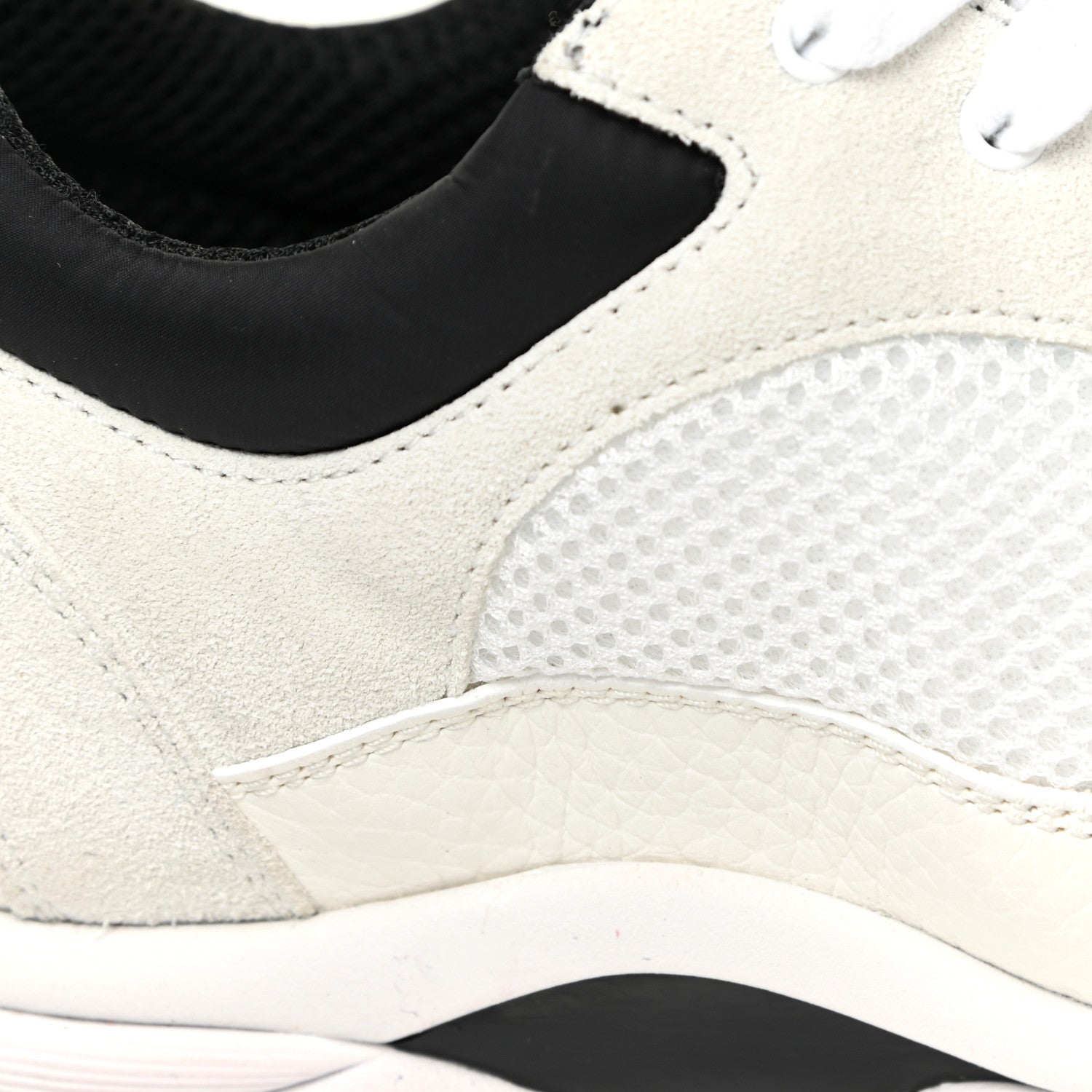 Chanel Mesh Suede Calfskin Grained Calfskin Womens CC Sneakers 39 White Black 13 of 17