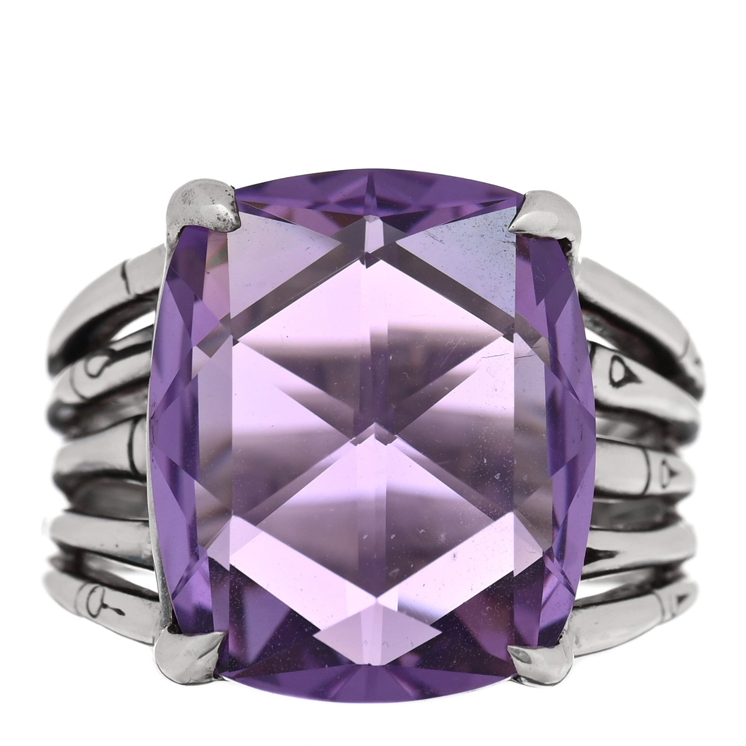 John Hardy Sterling Silver Amethyst Bamboo Ring 61 9.5 1 of 4