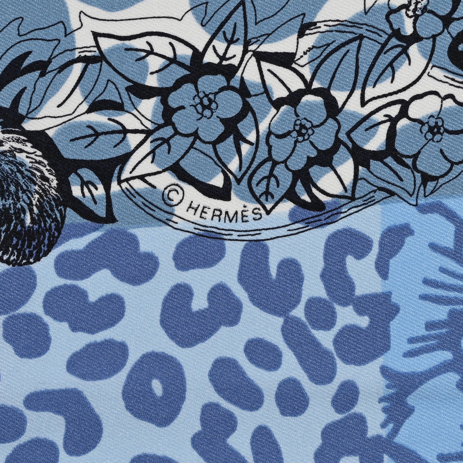Hermes Silk Jungle Love Tampon Scarf 70 Bleu Jean White 4 of 6