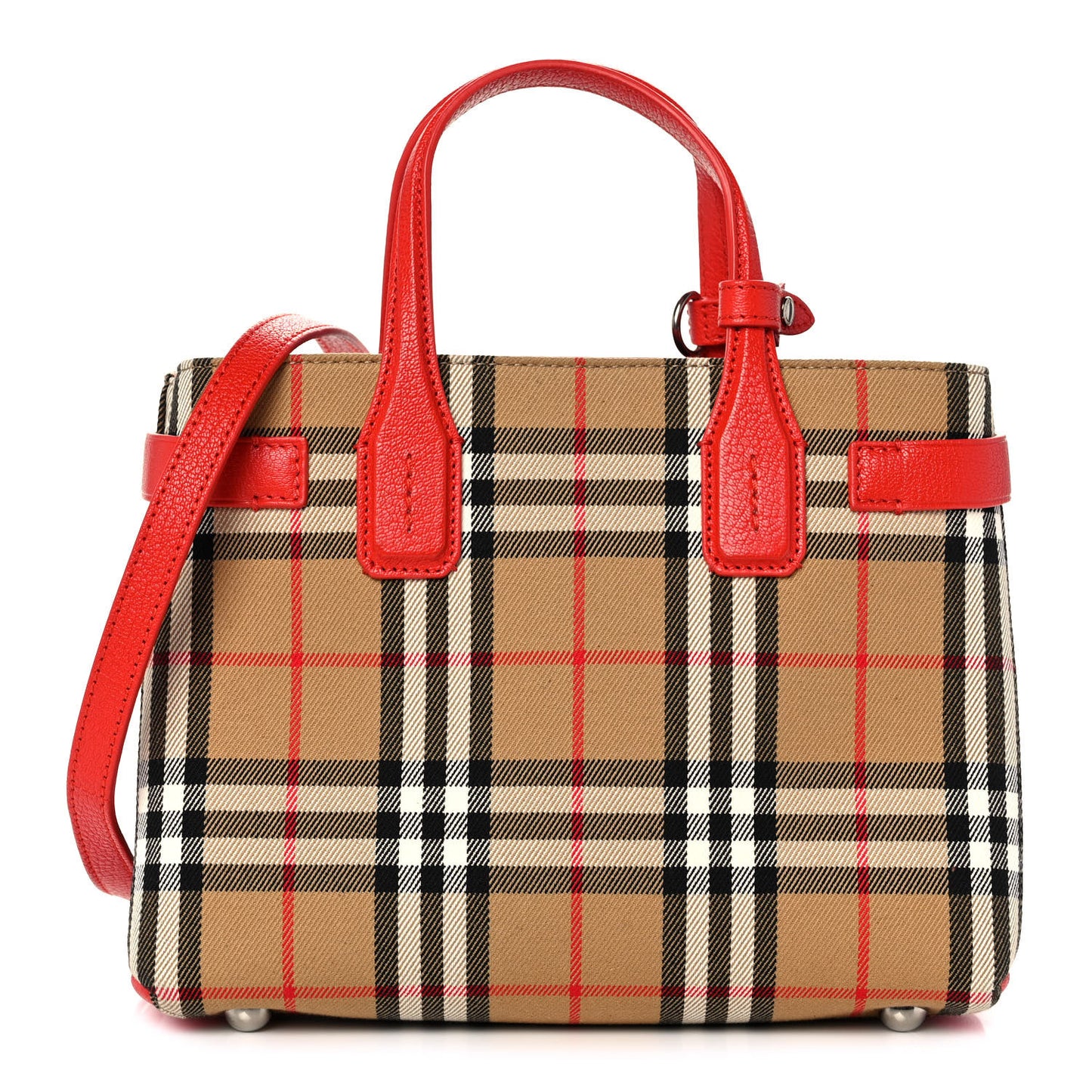 Goatskin Vintage Check Small Banner Tote Bright Red
