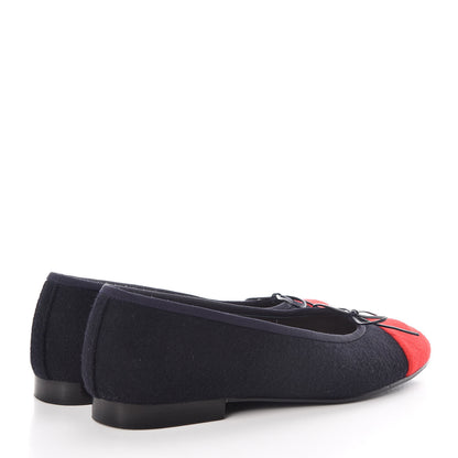 Chanel Felt Suede Cap Toe CC Ballerina Flats 36 Blue Red 4 of 15