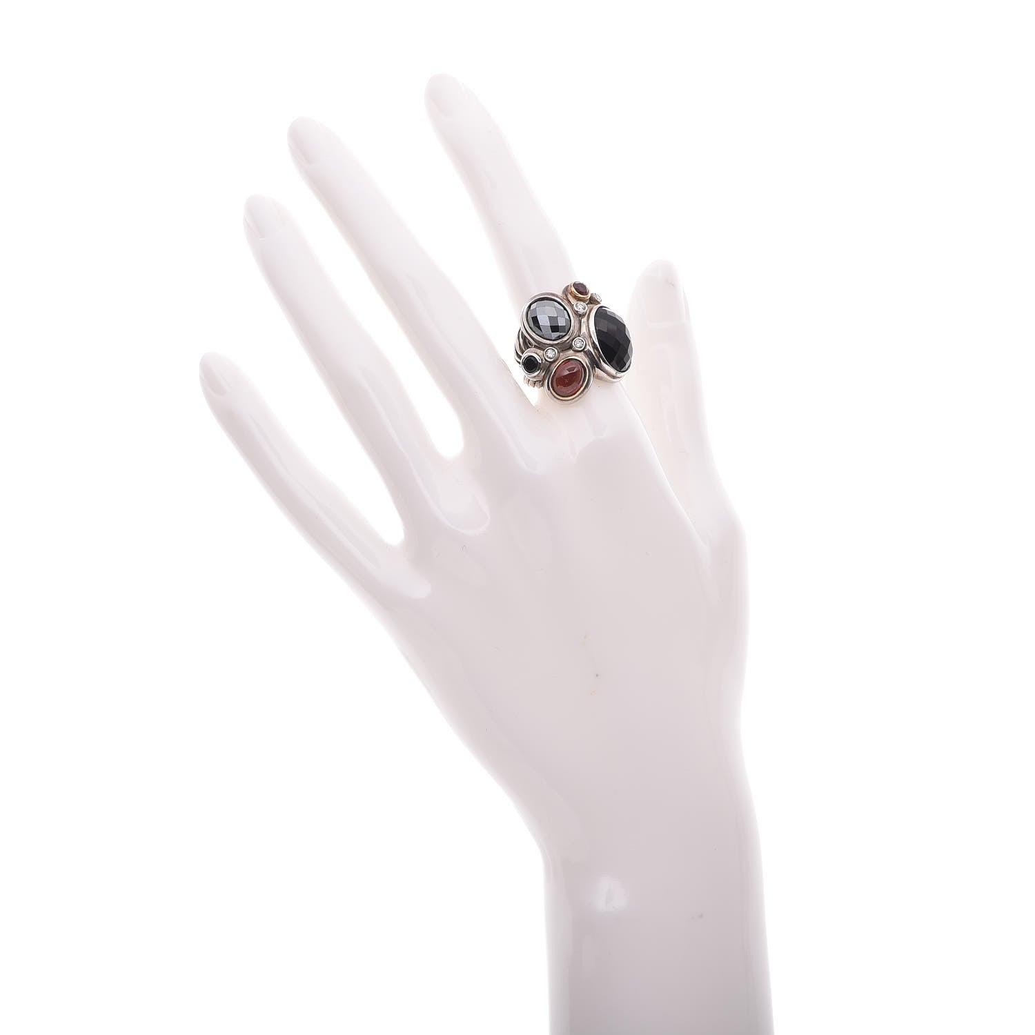 David Yurman Sterling Silver Black Onyx Hematine Garnet Diamond Mosaic Ring 6 51.9 2 of 5