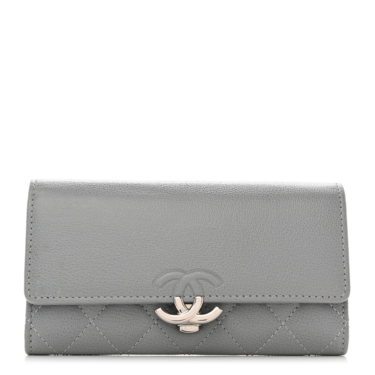 Grained Calfskin Quilted CC Box Flap Wallet Grey