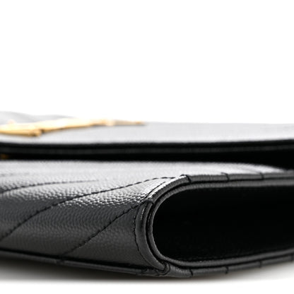 Saint Laurent Grain De Poudre Matelasse Chevron Monogram Envelope Clutch Black 10 of 13