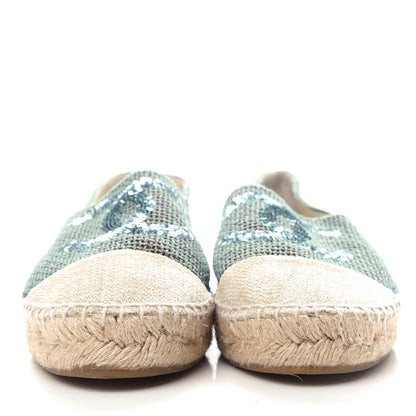 Chanel Toile Sequin CC Espadrilles 40 Green 2 of 10